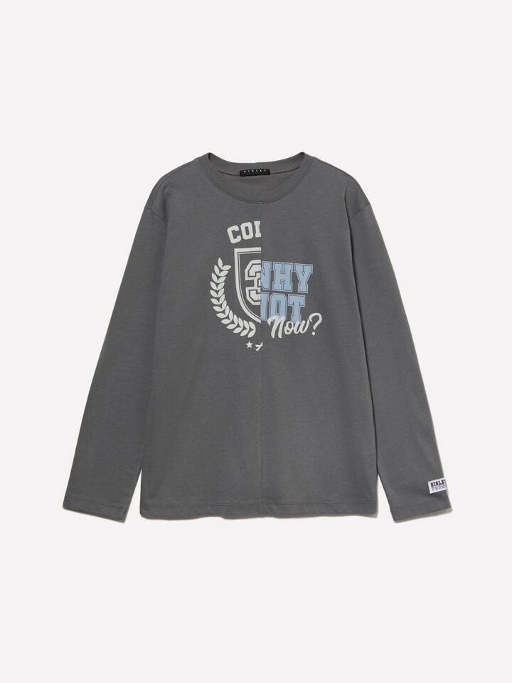 Gray color block t-shirt with print - boys' long sleeve t-shirts - Dark Gray | Sisley Young image number 1
